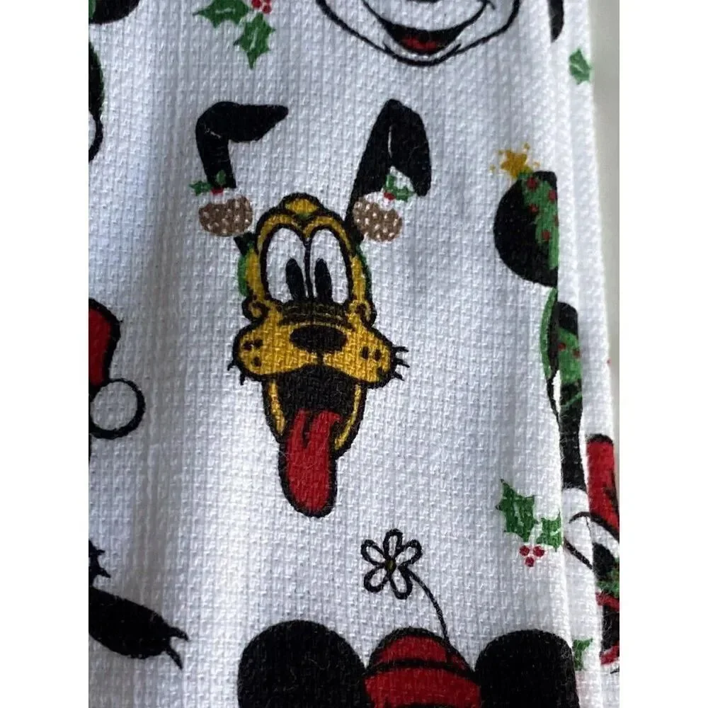 2 Pack Disney Mickey Minnie Mouse Goofy Pluto Christmas Tree Kitchen Towels‎ NEW